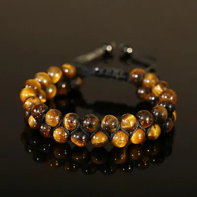 Men's Triple Protection Bracelet Tiger Eye Obsidian Hematite 8mm Beads Bracelets • $9.99