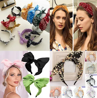 Wide Ribbon Bowknot Headband Hairband Bunny Ears Wire Bendy Bow Fashion Vintage • £2.75