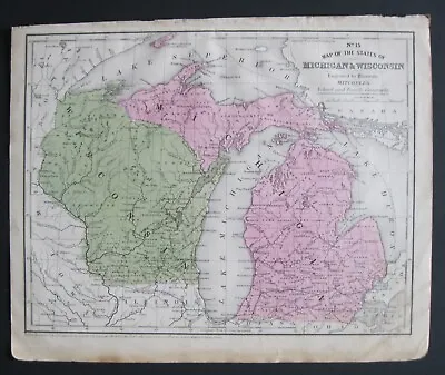 Rare Earliest Version 1852 Mitchell Map №15 Wisconsin & Michigan & U .P. • $89.95