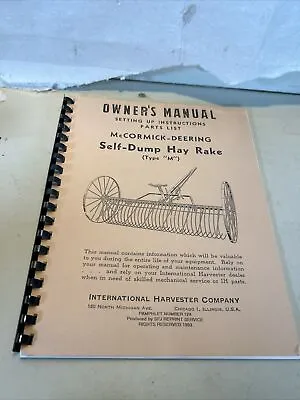 McCormick-Deering Type M Self-Dump Hay Rake Owner's Manual Draft Horse Pull • $12