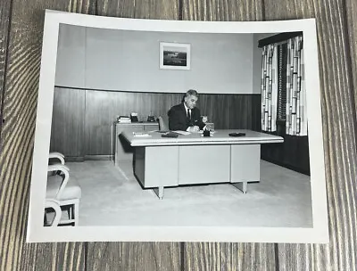 Vintage 1958 Man Working In Office At Desk Black And White Photograph • $53.99