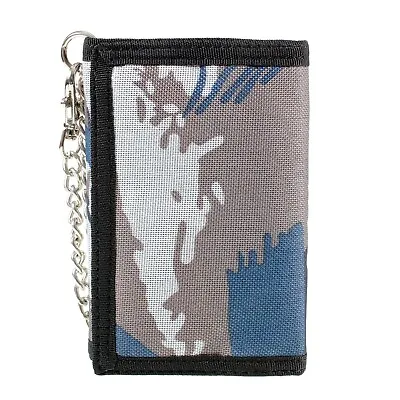 Mens Canvas Wallet Grey  Print Trifold Wallet With Chain Boys Gents UK • £6.90