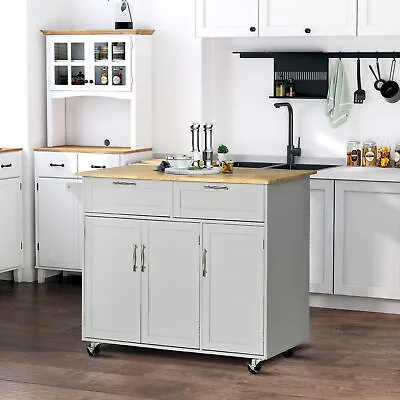 48  Kitchen Island Utility Rolling Cart W/ 2 Storage Drawers & 3 Cabinets Grey • $194.99