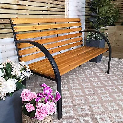 Ambleside 2 Person Outdoor Metal Wooden Garden Patio Bench • £61.95