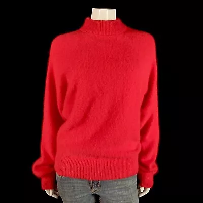 45% Angora Fuzzy Vintage RAFAELLA Red Mock Turtleneck Pullover Sweater 38  Bust • $34.99