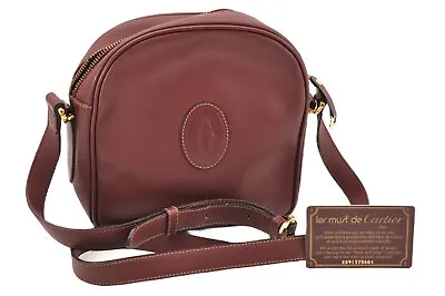 $132 • Buy Authentic Cartier Must De Cartier Leather Shoulder Cross Bag Bordeaux Junk 3934F