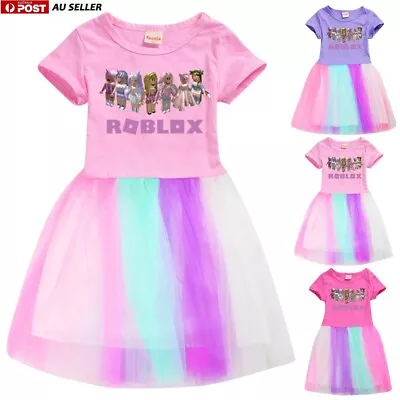 $20.99 • Buy Girls ROBLOX Print Dress Skirt Birthday Party Wedding Princess Dress Age 3-10 AU