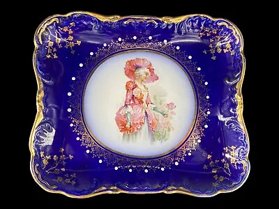 Antique WP Wheeling Pottery La Belle China Lady Portrait Cobalt Blue Tray • $29.99