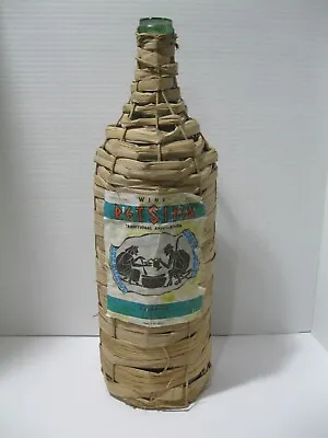 Vintage Large Retsina Wicker Covered Bottle  Green Glass 1960's • $79.95