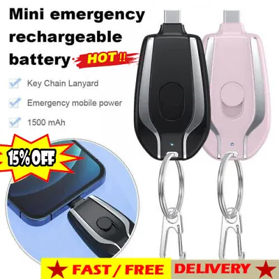 1500mAh Rechargeable Keyring Pocket Power Bank For Android IPhone USB Type-CNICE • £6.72