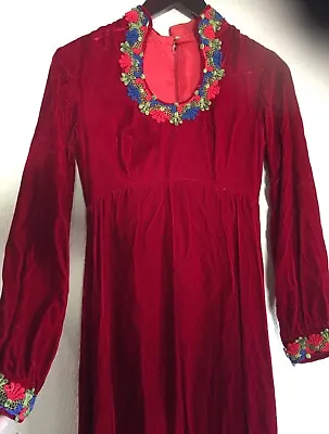 VTG Red Velvet Dress 60s Maxi Dress Scarlet Maiden Renaissance Fair Princess S • $94.95