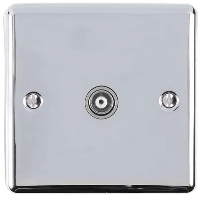 1 Gang Single TV Coaxial Aerial Socket - CHROME & GREY Female Wall Plate Outlet • £13.49