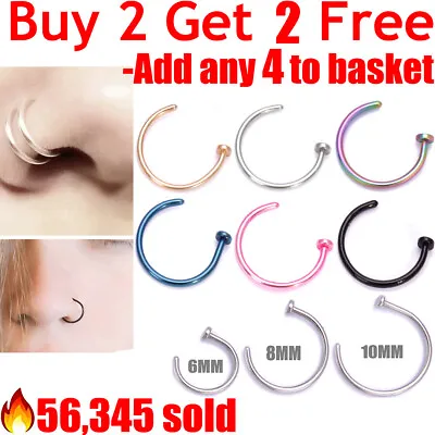 £1.69 • Buy Nose Ring Fake Nose Rings Lip Rings Small Thin Body Piercing Surgical Steel Hoop