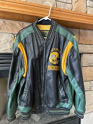 Vintage Carl Banks Green Bay Packers Leather Jacket Mens M - Embroidered • $49.99