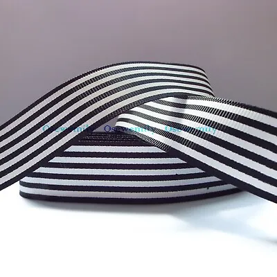 £1.49 • Buy Per Metre - Black And White Stripe  25 Mm Wide Printed Grosgrain Ribbon