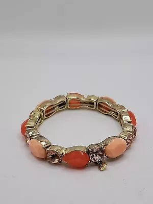 Vintage Stretch Bracelet By Nine West 6 Inches Coral Peach Pink Rhinestones... • $16.75