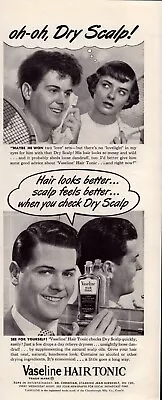 Vaseline Hair Tonic Dry Scalp Hair People Tennis 1950 Vintage Print Ad-C-4.1 • $13.49