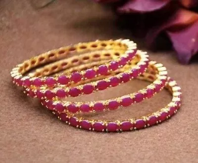 Indian Jewelry Color CZ AD Gold Plated Bracelet Wedding Kada Bangles Sets 4 Pc. • $10.99