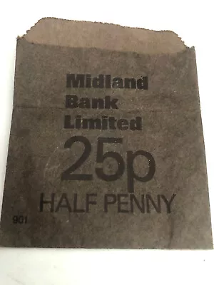 MIDLAND BANK 25p HALF PENNY COIN BAG ( Brown ) • £4.75