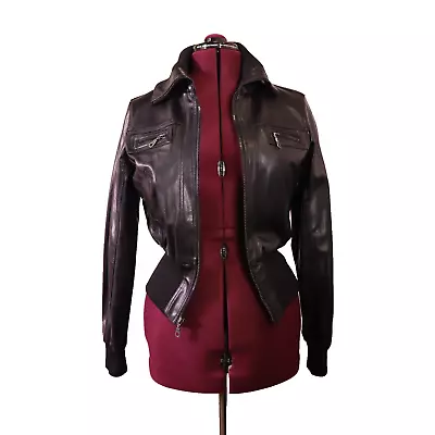 Miley Cyrus Max Azria Vegan Leather Jacket  Size L Waist Banded • $35.10