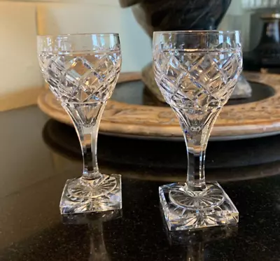 $34.95 • Buy 2 Val Saint Lambert St. Helene 3 7/8  Crystal Cordial Glasses Square Foot MINT