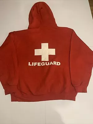 RUSSELL  ATHLETIC YMCA LIFEGUARD Red Hoodie Sweater Jumper  Men’s Large Y2K • $45