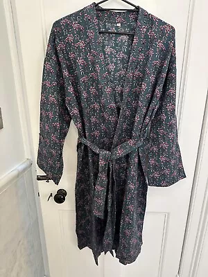 New Seasalt  100% Organic Cotton Teal Floral  Pottering /Dressing Gown  Size M • £21.99