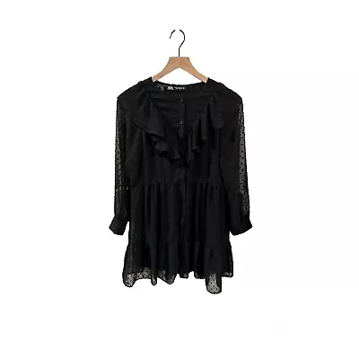 Zara Dress Ruffle Sheer Button Front Long Sleeve Knee Length • $18