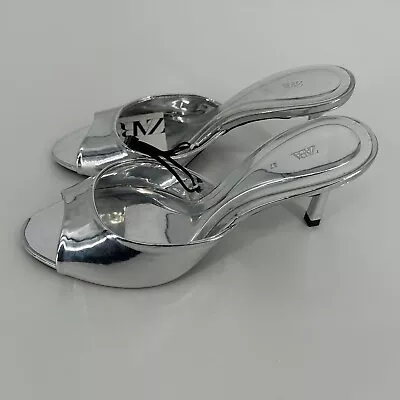 Zara Heels Womens 6.5 Silver Metallic Sandals Mules 2 Inch NEW • $19.99