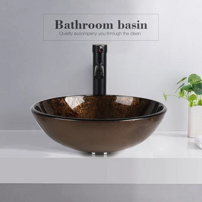 £66.90 • Buy Tempered Glass Basin Sink Vanity Bathroom Clockroom Countertop Wash Bowl W/ Tap