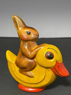 Vintage Vaillancourt Folk Art Sutton 1996 #115 Rabbit On Rubber Ducky 4.5  Rare • $128