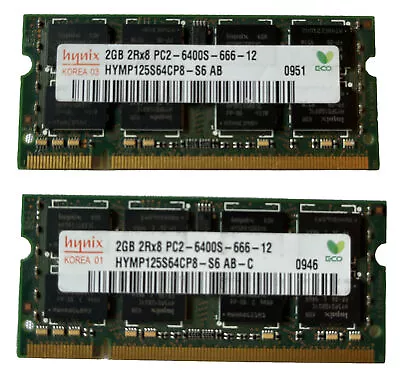 £10.49 • Buy Hynix 2x2GB=4GB Total PC2-6400S 2RX8 DDR2-800 MHz 200PIN Laptop So-dimm Ram