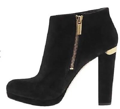 Michael Kors Women's Haven Boots Block Heel Hidden Platform Black Suede Size 9 M • $65