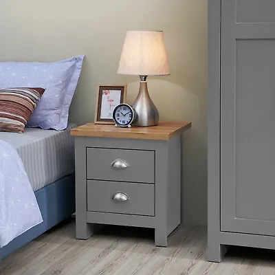Lisbon Grey Oak Bedside Table Cabinet Bedroom Furniture Nightstand 2 Drawers • £56.99