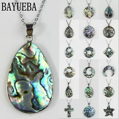 Natural Paua Abalone Shell Flowers Cross Silver Jewelry Charm Pendant Necklace • $7.99