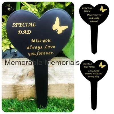 Black & Gold Plastic Memorial Heart Butterfly Stake Graveside Spike Crematorium • £5.50