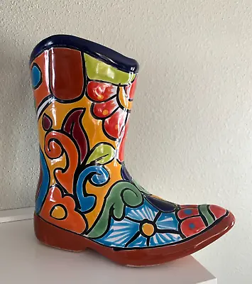 Talavera Cowboy Boot Planter Pot Home Decor Folk Art Mexican Pottery 7.5  • $19.95