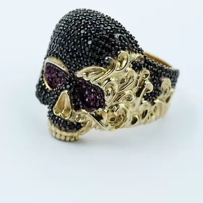 4Ct Round Lab-Created Black Diamond Men's Skull Ring Yellow Gold Plated Silver • $168.35