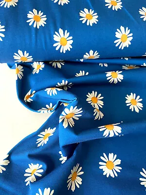 DAISIES ON BLUE Digital Cotton Jersey Fabric- 59  /150cm Wide FLORAL DRESSMAKING • £14.50