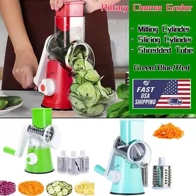 Home Rotary Cheese Grater Mandoline Vegetables Slicer Cheese Shredder W/3 Blades • $16.49