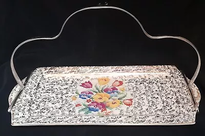 H K Tunstall Chrome Handled Sandwich Tray & Side Plates  Floral Gilt VGC • £17.99