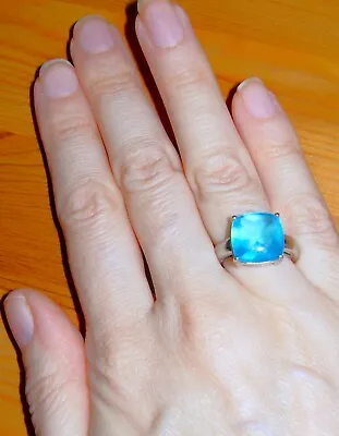 Smooth Cabachon Aquamarine Gemstone Ring Sterling Silver Size K Usa 5.5 Blue Qvc • £39.99