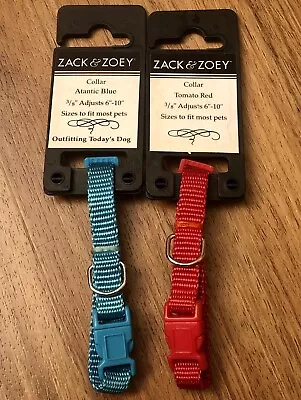 (2) New  Zack & Zoey Dog Puppy Cat Collars Small 3/8  X 6”-10” Red / Blue • $1.99