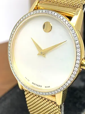 Movado Women's Watch 0607307 White MOP Dial Swiss Quartz Diamond Gold Mesh Band • $593.93