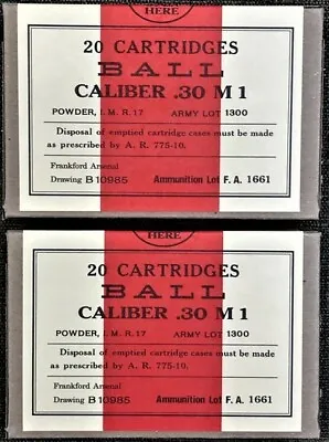 Frankford Arsenal  Pre-war  Cal. .30  M1  Ball  New Replica  20 Round Ammo Boxes • $8.50