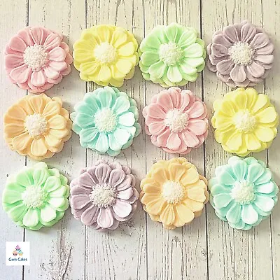 12 Pastel Edible Fondant Flower Sugar Cake  Toppers Birthday Wedding Baby Shower • £7.99