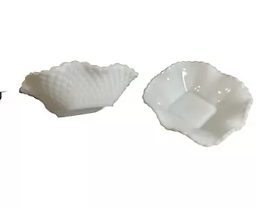 Matching Paid Of Vintage White Milk Glass Hobnail Dish 6” Square • $11.99