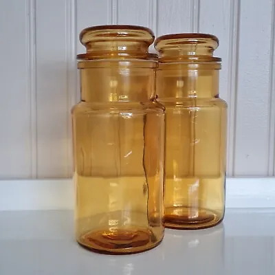 Pair Of Vintage French Amber Coloured Glass Storage/Display Jars - Free P&P Inc • £16.95