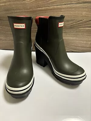 Hunter Women's  Chelsea High Heel Green Rain Boots Size 8 • $19.99