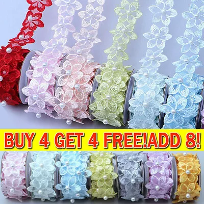 £1.75 • Buy 1 Yard/roll Beaded Embroidered Flower Trim Sewing Lace Ribbon Clothing Dress